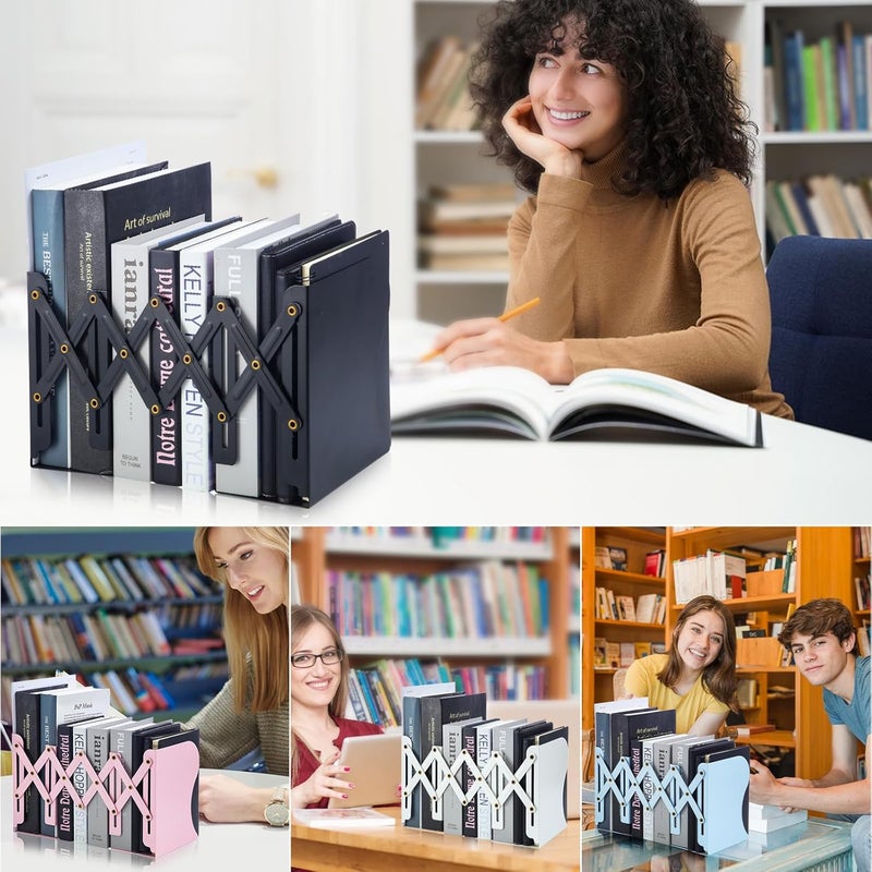 MG Adjustable Bookends Book Ends for Shelves, Metal Bookend for Heavy Books, Desk Magazine File Organizer Holder Extends up to 20in, Book Stopper for Home, Office, Classroom (Pink) - Image 2